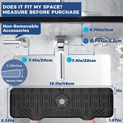 18" Kitchen Sink Faucet Splash Guard Plus Size Silicone Sink Faucet Drying Mat Faucet Handle Drip Catcher Tray Dish Sponge Holder Kitchen Sink Accessories Protector Home Organization Gadgets Organizer