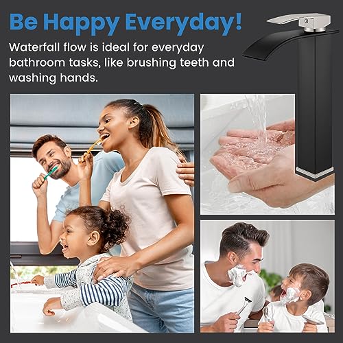 Airuida Vessel Sink Faucet,Black&Nickel Tall Waterfall Bathroom Faucet | Single Handle,Tall Bathroom Faucet 1 Hole,Vanity Faucet,without Drain,Bowl Bathroom Faucet - color: Matte Black & Brushed Nickel