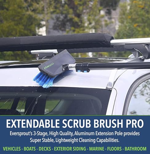 EVERSPROUT Scrub Brush, 1.5 to 3ft Pole, Rubber Bumper, No-Scratch | For Cars, Trucks, RV, Boats, Driveways, Decks, Patios, Decks, House Siding, 8-10ft Standing Reach, Non-Slip Grip, Lightweight - size: 3 feet