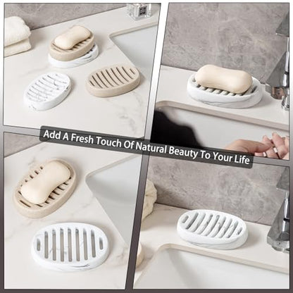 Soap Dish, Bar Soap Holders, Oval White Marble Look | Modern, Minimalist, Simple, Self Draining, Soap Saver Spone Holder Tray, for Shower Bathroom Countertop Kitchen Sink Bathtub - color: Marble White