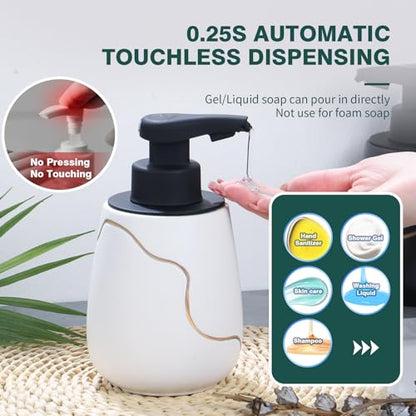 BosilunLife Rechargeable Auto Touchless Liquid Soap Dispenser 17oz Ceramic | With Elegant Golden Curved Line.With Waterproof Pump,Touch-Free Sensing.17oz Dish Soap For Kitchen And Bathroom，White - color: White, style: Liquid Pump