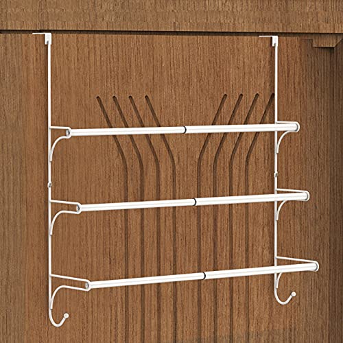 AULEDIO Adjustable Over The Door Triple Towel Rack with Hooks,White - color: White