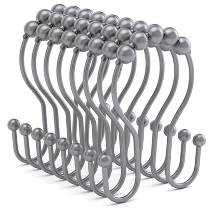 Bathway Shower Curtain Hooks, Shower Curtain Rings Rust Proof Double Hook Shower Curtain Hooks, 12 Pcs Grey Shower Hooks for Shower Curtain, Shower Rings for Curtain, Metal Shower Rod Hooks - color: Grey