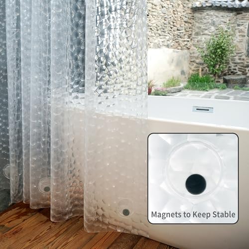 Ryhpez Clear Shower Curtain Liner - Shower Curtain Set with Hooks, Water Cube Pattern with See Through Top Window | 72"x72" - color: Water Cube W/ Window, size: 72"W x 72"L (Pack of 1)