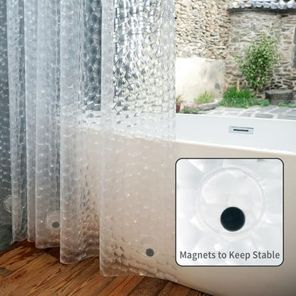 Ryhpez Clear Shower Curtain Liner - Shower Curtain Set with Hooks, Water Cube Pattern with See Through Top Window | 72"x78" - color: Water Cube W/ Window, size: 72"W x 78"L (Pack of 1)