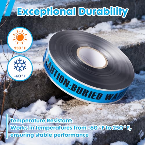 Detectable Buried Line Caution Tape – 2" x 1000 ft, 5 Mil Utility Marking Tape – Durable Underground Safety Tape for Line Warning (Water)