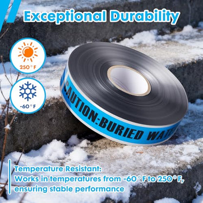 Detectable Buried Line Caution Tape – 2" x 1000 ft, 5 Mil Utility Marking Tape – Durable Underground Safety Tape for Line Warning (Water)
