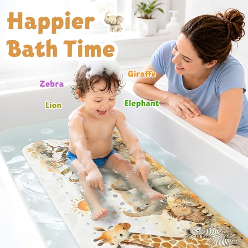 Baby Bath Mat for Tub Non Slip Kids, BPA Free Extra Long Bathtub Mat 40x16 with Drain Holes and 200 Suction Cups, Non Toxic Machine Washable Toddler Bath Mat, Eco-Friendly Certified - color: Y-grassland