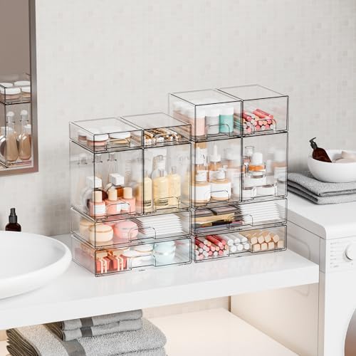 7.5" High Stackable Storage Bins,2 Pack Bottle Station and Baby Bottle Storage Organizer for Countertop,Clear Acrylic Drawers for Pacifier,Breast Pump Parts,Storage Containers,Makeup and Lotion - style: 2 PACK 7.8''High