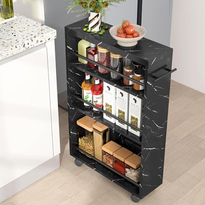 Tribesigns Slim Storage Cart, Rolling Narrow Kitchen Cart on Wheels for Small Place, 4-Tier Slide Out Slim Utility Cart Skinny Laundry Cart with Handle for Kitchen, Bathroom, Laundry (Contemporary) - style: Contemporary