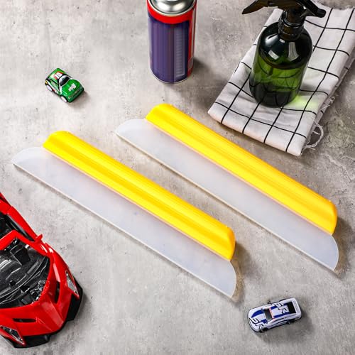 2 Pack 14 Inch Car Drying Squeegee Yellow Longer Silicone Water Squeegee Window Shower Blade Automotive Squeegees Flexible Auto T-bar Rubber Squeegees for Car Windshield Glass Bathroom Wash Tool - color: Yellow