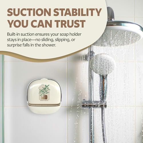 Soap and Razor Dish Holder with Drain Tray- Flip top, Waterproof, wall Mounted, with Additional Hook for loofas and Others. No Drilling and Lightweight.