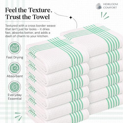 Dark Green Waffle Weave Kitchen Towels 12 Pack, 100% Cotton, 16x26 Inch, Ultra Absorbent, Quick Dry Dishcloths, Durable & Reusable Dish Towels for Home and Kitchen, Machine Washable - color: Dark Green, White, style: 12 Pack