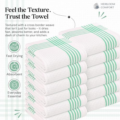 Dark Green Waffle Weave Kitchen Towels 3 Pack, 100% Cotton, 16x26 Inch, Ultra Absorbent, Quick Dry Dishcloths, Durable & Reusable Dish Towels for Home and Kitchen, Machine Washable - color: Dark Green, White, style: 3 Pack