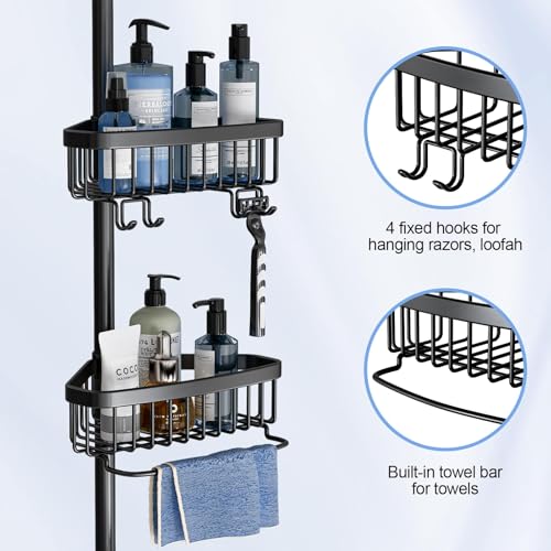 Fits Corner Shower Caddy Tension Pole Only: 1 Pack Stainless Steel Waterproof Bathroom Storage Basket - Large Size 8.1" D x 9.5" W x 3.6" H