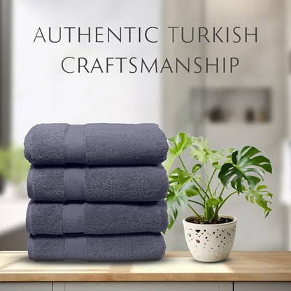MAURA Indigo Blue Extra Large Turkish Cotton Luxury Bath Towels Set of 4. Ultra-Soft, Thick & Plush Towels for Bathroom - Denim Blue - color: Denim Blue, size: Bath Towel (4-Pack)