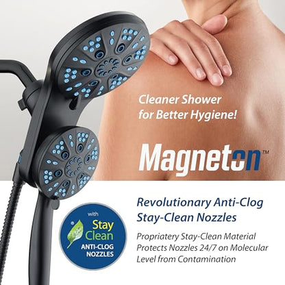 AquaCare Magneton 48-Mode High Pressure Rain & Handheld Shower Head Combo | Space-age Magnetic Guidance Docking, Dual 6-mode Heads with Hygienic Jets, Extra-long 6 ft. Stainless Steel Hose / Black - color: Matte Black