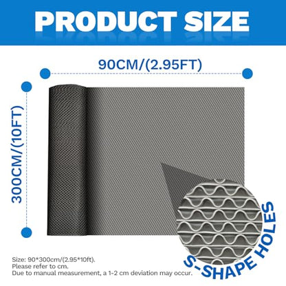 PVC Drainage Floor Mat 3x10Ft, Non-Slip 0.22'' Thick Heavy Duty Mesh Hole Pool Mat, Commercial PVC Mesh Hollow Mats, Outdoor Indoor Rug for Bathroom Patio Bath Shower Wet Area (Grey)