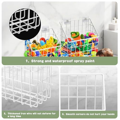 Greentainer 2 Pack Bath Toy Storage Organizer, Large Rustproof Metal Wire Basket, Wall Mounted Hanging Bathtub Holder, Bathroom Shower Caddy for Tub Toys & Toiletries - color: White