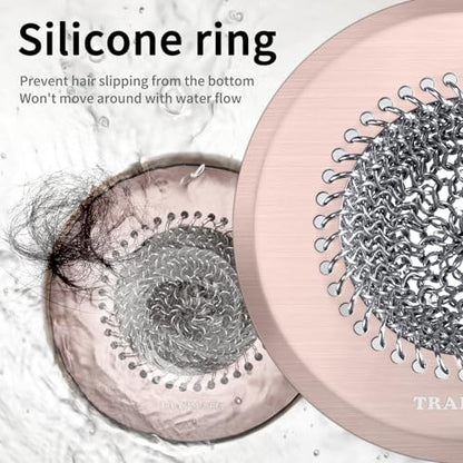 Shower Drain Hair Catcher, Fast Drainage Bathtub Drain Hair Catcher, Easy Clean Hair Catcher Shower Drain, Upgraded 304 Stainless Steel Shower Drain Cover For Shower Regular & Pop-up Drain (Rose Gold) - color: Pink