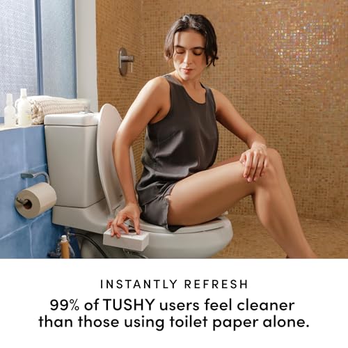 TUSHY Classic 3.0 Bidet Toilet Seat Attachment, Bamboo Knob | Non-Electric, Self Cleaning Water Sprayer, Adjustable Pressure Nozzle, Angle Control, Easy Home Installation - color: White/Bamboo, style: Cool Water