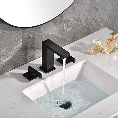 sumerain Widespread Matte Black Bathroom Sink Faucet 8 Inch 3 Hole Lavatory Faucet Vanity Faucet with Y Shape Quick Connect Hose - color: Matte Black