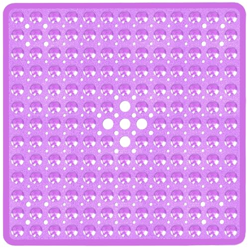 Square Shower Mat Bathtub Bath Mat Non Slip Clear Purple 21"x21" | Shower Mats for Inside Shower Tub, Shower Stall Mats for Bathroom Floor, With Suction Cups Drain Hole Easy Washable, BPA-Free - color: Clear Purple, size: 21" x 21" (Square)