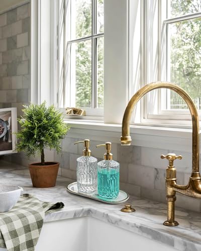 JASAI 18Oz Dazzling Clear Glass Soap Dispenser with Gold Pump for Bathroom | Refillable Kitchen soap Dispenser for Dish Soap, Bathroom Soap Dispenser for Hand Soap, Lotion, Liquid Soap. - color: Clear-golden Pump, style: Dazzle