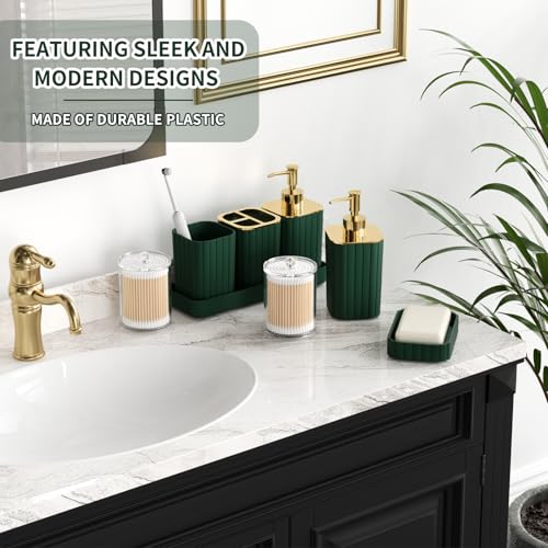 XLHOMO Bathroom Set - 26PC Bathroom Set with Shower Curtain and Rugs, Bathroom Accessory Set, Dark Green Bathroom Accessories Set, Trash Can & Soap Dispenser - style: Dark Green&Gold