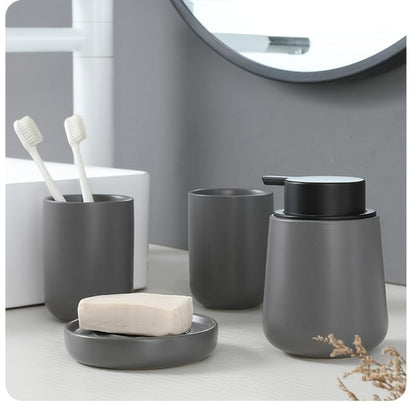 Ceramic Bathroom Accessories Set, foaming soap Dispenser,Bathroom soap and Toothbrush Holder Set,4 Piece with Soap Dispenser, Soap Dish, Toothbrush Holder and Cup, Grey