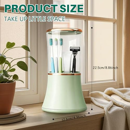 Makeup Brush Holder with Lid Cosmetic Tools Organizer 360 Rotating Waterproof Dustproof Make Up Brushes Storage for Vanity Bathroom Countertop - color: Green slender