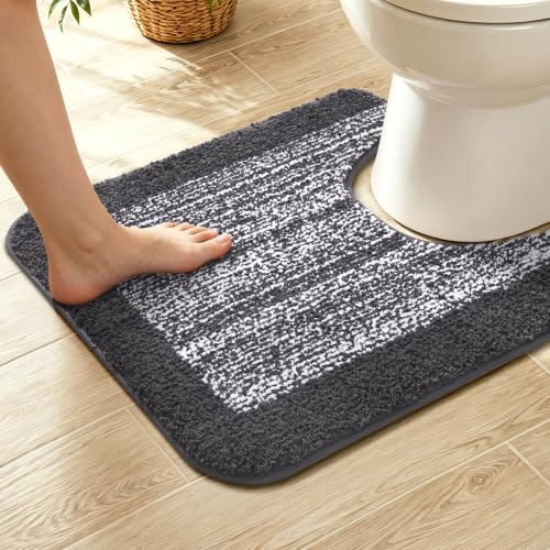 Toilet Rugs U-Shaped 24x19, Non-Slip Plush Shaggy Quick Dry Bathroom Contour Rugs, Extra Soft Absorbent Chenille Washable Bath Mat for Toilet Base, Dark Grey - color: Dark Grey, size: 1'7" x 2' (U-Shape)