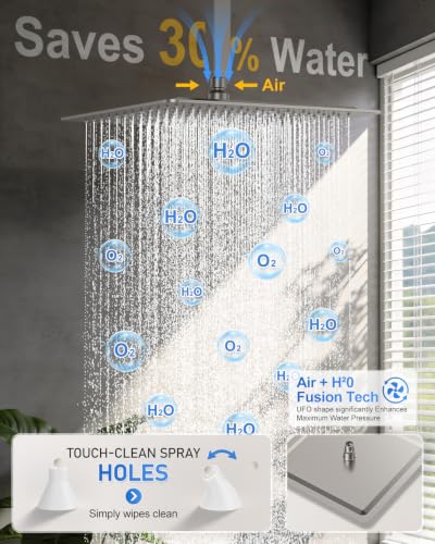 Woindo 4 Function Shower Faucet Set 12" Rain Shower Head/6'' Side Shower Head and 3 Setting Handheld Ceiling Mount Push Button Diverter Complete Rainfall Round Shower System Included Valve Trim Kit - color: Brushed Nickel, style: 4-Function-Ceiling