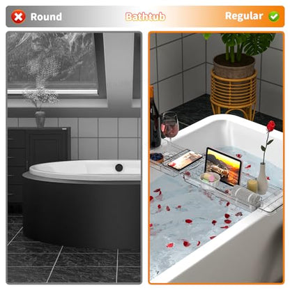 Luxury Tub Tray for Bathtub Expandable,Clear Bath Shelf Over Tub and Acrylic Bathtub Tray,Plastic Bath Board & Table,Bath Caddy Tray & Accessories for Mothers,Mom and Women Relaxing Spa Gifts - size: M - (22.3 to 31.8 in）