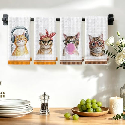 Hanamiya Na 4 Pcs Funny Cat Kitchen Hand Towels 24x14 Inch - color: Multi 1350