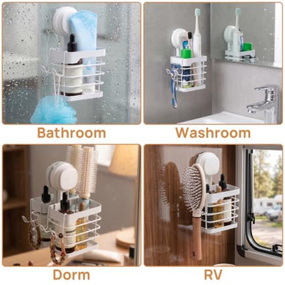 Upgraded Suction Cup Toothbrush Holder with Visible Safety Indicator, White | Heavy Duty Stainless Steel Shower Electric Tooth Brush and Toothpaste Organizers, Removable, No Drilling, Anti-Puddling - color: White Pro