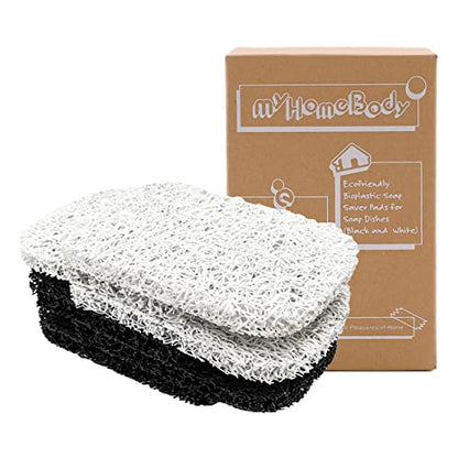 myHomeBody Soap Saver, Lifting Pads for Dish, Set of 6 – 3 Black, 3 White | Efficient Draining Bar Holder for Shower,Soap Saver For Bar Soap, Soap Holder - color: Black, White