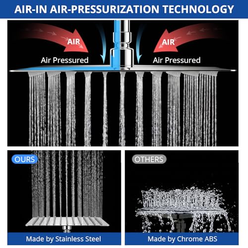 Shower Head, 10 Inch High Pressure Rainfall Shower Head/Handheld Shower Combo with 11 Inch Extension Arm, 9 Settings Adjustable Anti-leak Shower Head with Holder/Hose, Height/Angle Adjustable