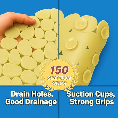 Dependable Industries Inc. Essentials Nonslip PVC Pebble Style Bathmat Shower Bathtub with Suction Cups 27" x 15" Textured for Secure Footing Oval (Yellow) - color: Yellow