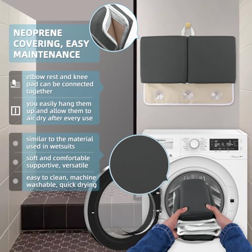 Bath Kneeler and Elbow Rest Set Baby Bath Kneeling Pad, Thick Non-Slip Bathing Kneeling Mat Cushion Quick Drying Bathtub Knee Saver with Arm Support and Pockets for Bathroom Bathing Time Comfort - color: Dark Grey