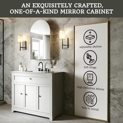 20 x 32 in Medicine Cabinet with Mirror and Side Panels, Silver | Surface or Recessed Medicine Cabinet Mirror with Storage, Adjustable Shelves, Aluminum Alloy Frame, Assembly Required - size: 20''x32''