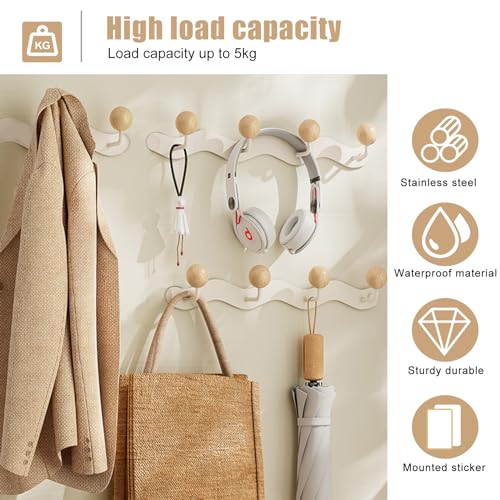 Coat Hooks for Wall, Key Holder Wall Mount, Coat Rack Wall Mount, Wall Hooks for Coats, Hooks for Hanging Hat Towel Purse Robes Mudroom Bathroom Entryway, Beige - color: White-Wall