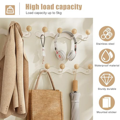 Coat Hooks for Wall, Key Holder Wall Mount, Coat Rack Wall Mount, Wall Hooks for Coats, Hooks for Hanging Hat Towel Purse Robes Mudroom Bathroom Entryway, Beige - color: White-Wall