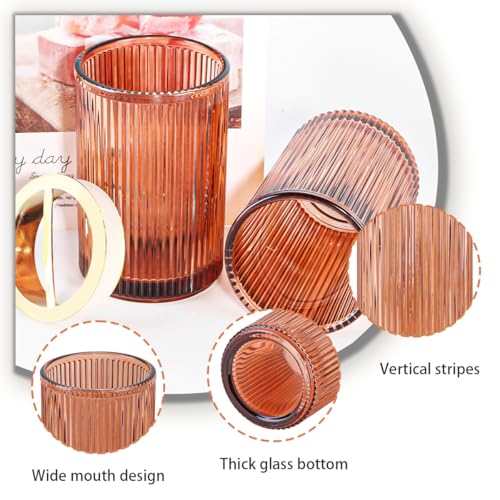 Glass Toothbrush Holder, Clear Bathroom Toothbrush Holder Set, 12oz Bathroom Tumbler Cup, Bathroom Storage Cup Organizer for Tooth Brush, Toothpaste and Makeup Brush - color: Brown Gold