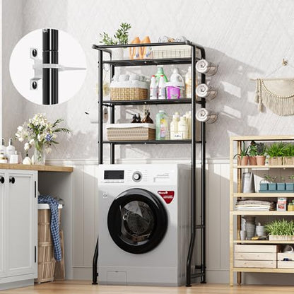 Simple Trending Over The Toilet Storage Cabinet, Metal Bathroom Shelf Organizer with Paper Holder and Hooks, 3 Tier, Black - color: Black With Towel Rack