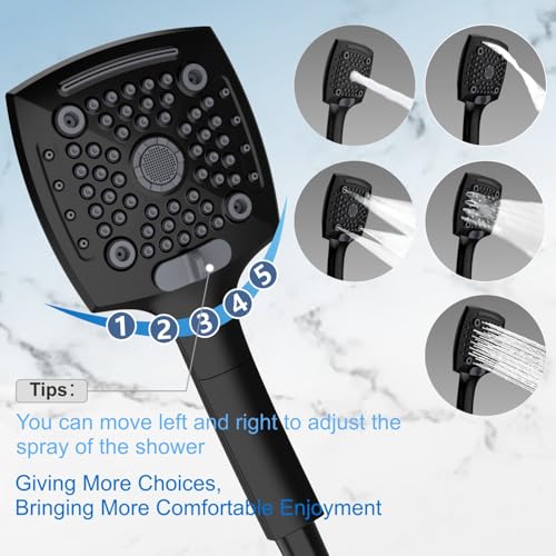ELLO&ALLO Filtered Rain Shower Head with Handheld Spray, Rainfall Shower Head Combo with 59" Hose, Dual Showerhead Set with Adjustable Shower Extension Arm, Matte Black