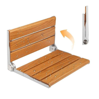 Generic 17.7inch Wall-Mounted Fold Up Bathroom Stool with Back Folding Shower Seat Bench Anti-Slip for Elderly Disabled Adults