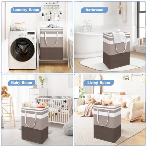 BlissTotes 3-Pack Laundry Basket, Collapsible Laundry Hamper, Khaki, 125L | Laundry Clothes Hamper, Hampers for Bedroom, Freestanding Hamper with Handles, Clothes Laundry Basket - color: Khaki, size: 125L