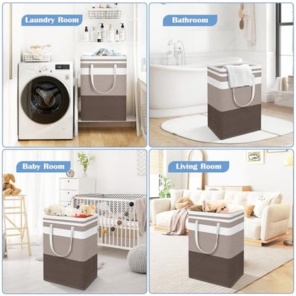 BlissTotes 3-Pack Laundry Basket, Collapsible Laundry Hamper, Khaki, 125L | Laundry Clothes Hamper, Hampers for Bedroom, Freestanding Hamper with Handles, Clothes Laundry Basket - color: Khaki, size: 125L