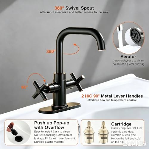 Bathroom Sink Faucet, 4 Inch Single Hole or 3 Hole Centerset Vanity Faucet, 2-Handle Handle Single Hole Bahroom Sink Faucet, Pop Up Drain Oil Rubbed Bronze Finish DF-1265CCH-ORB - color: Oil Rubbed Bronze